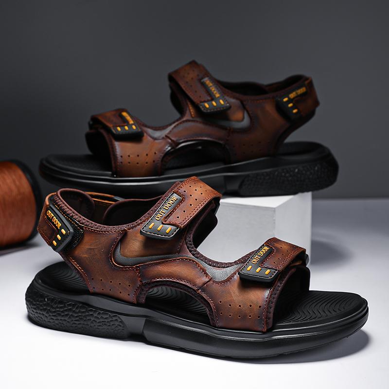 Fashion Summer New Genuine Leather Sandals Luxury Brand Classic Mens Sandals Men Outdoor Casual Lightweight Sandal Fashion Men Sandals