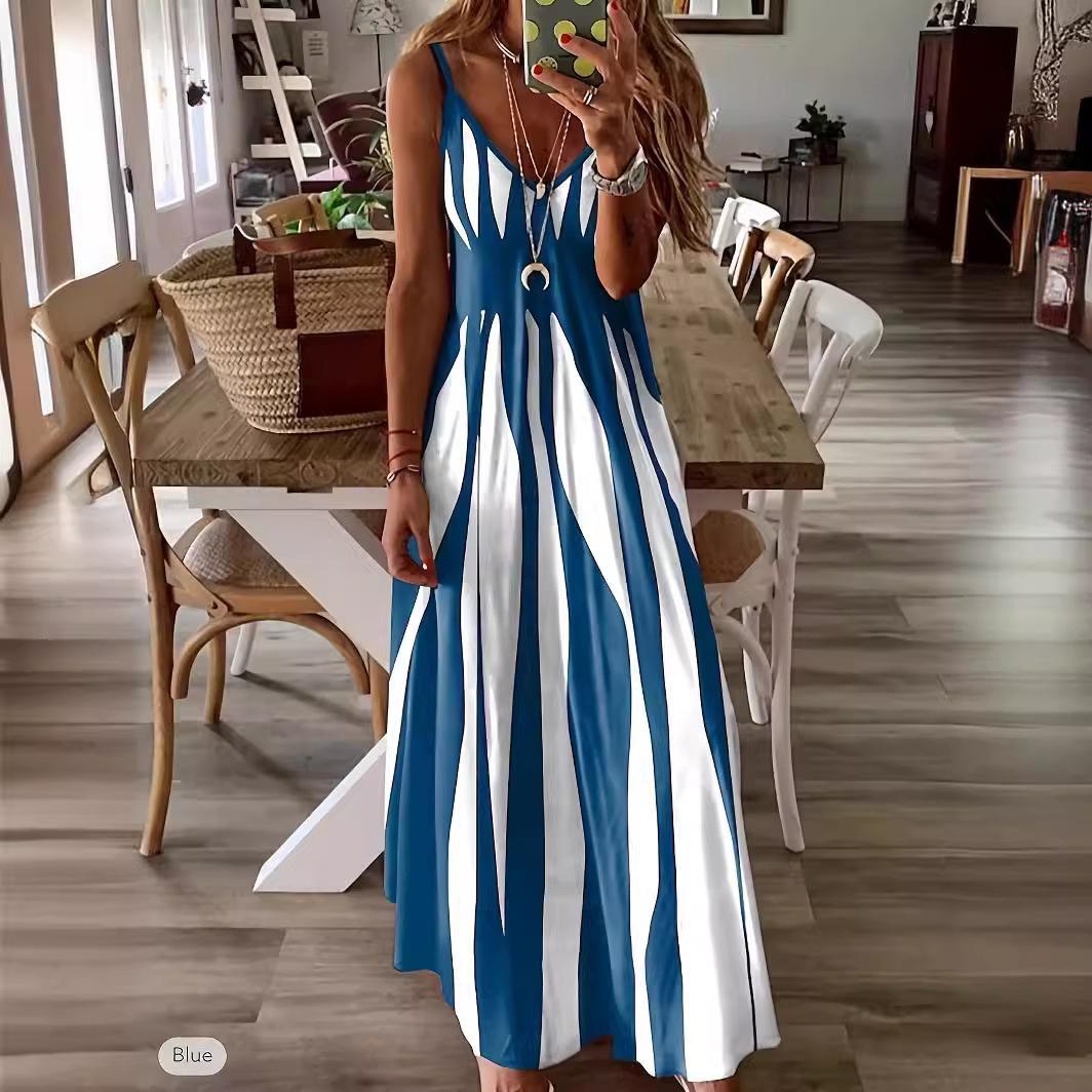 

GMXIA Summer Casual Halter Printed V-Neck Sleeveless Long Dresses XXL синий