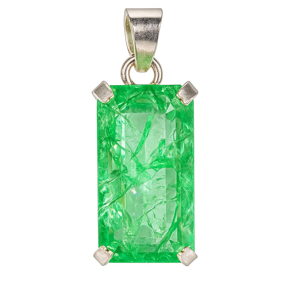 A+ CERTIFIED 44 Ct Natural Green Emerald 925 Sterling Silver Emerald Cut Pendant AI-127-NS