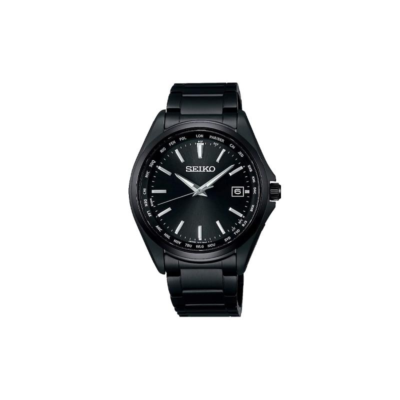 SEIKO 100 meters waterproof solar Quartz titanium strap men s watch black dial SBTM333 чёрный
