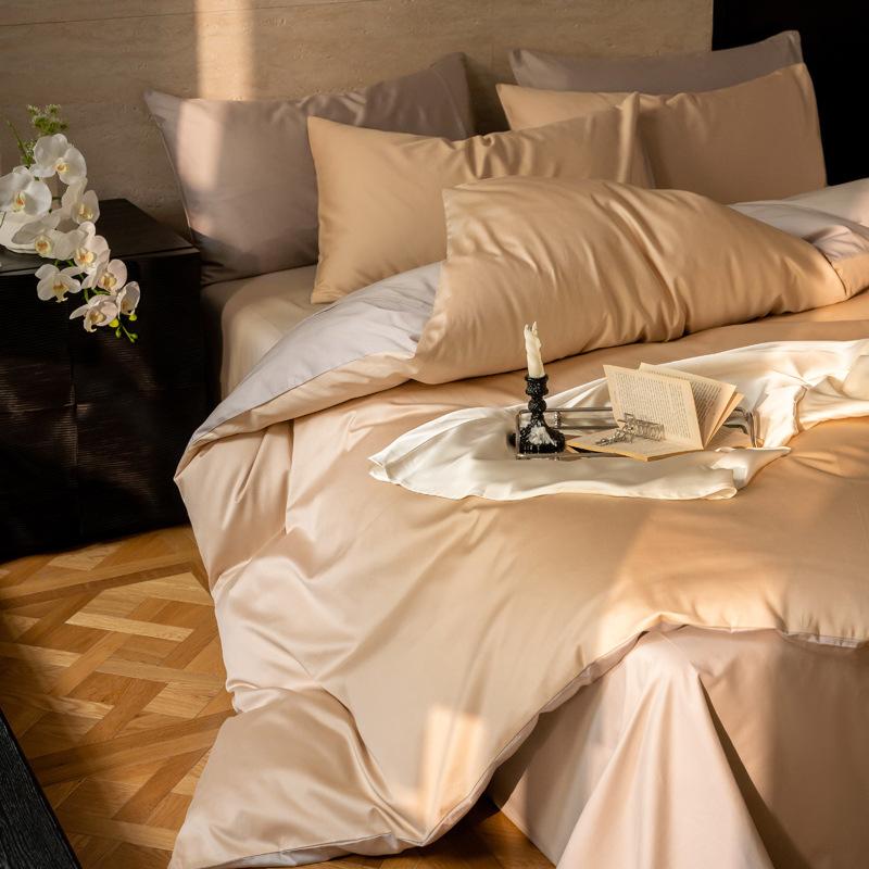Maternal And Infant Grade A 100 Long-Staple Cotton, Solid Color Matching 4Pcs Set, Pure Cotton Satin Quilt Cover, Mattress Bed Sheet