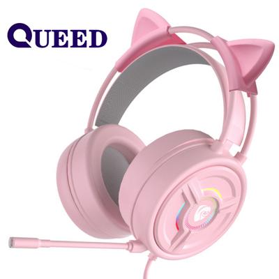 The New Cat Version of The Pink Crystal Header Wired E -sports Laptop Game Headset with Wheat