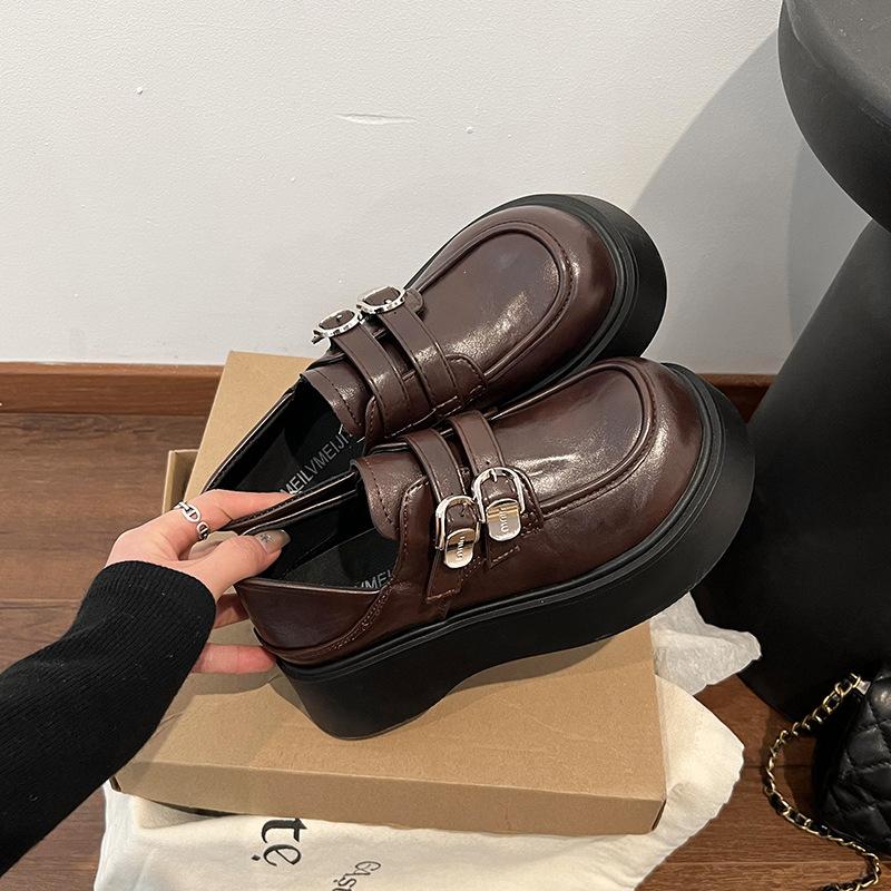 [Uncle Shoes] Muffin Loafers, the New Spring Fashion College Style Increases 2025 Retro Thick-soled Small Leather Shoes for Women