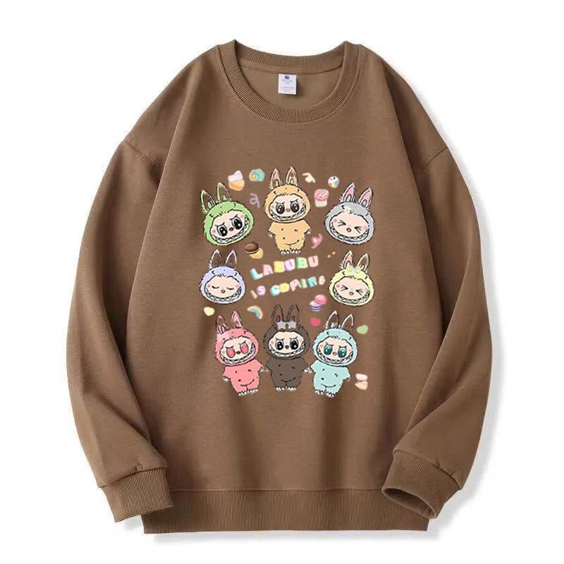 Anime Cartoon Eighth Labubu Printed Autumn Couple Round Neck Long Sleeve Crewneck Sweatshirt Women's Korean Version Top