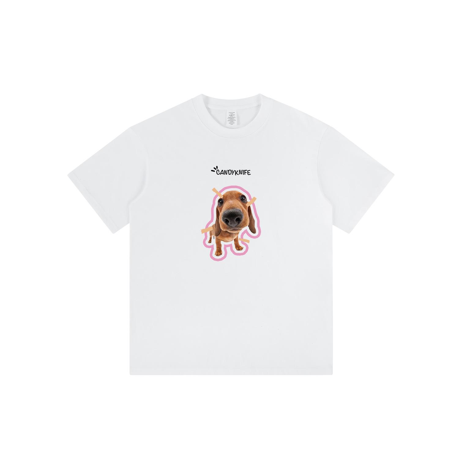 

Модная футболка с коротким рукавом с забавным принтом щенка - Универсальная, свободная, летняя мода Small белый