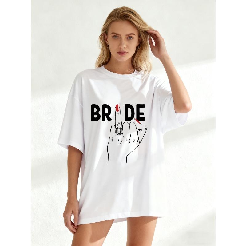 Bride Oversized T Shirt Black Bride Text With Hand Gesture And Red Nail Design For Wedding Party Bridal Shower Celebration