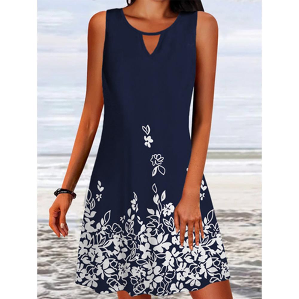 Jupe d'été ample imprimée à manches longues pour femmes, robe sans manches à motif Floral