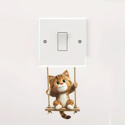 Cute Little Cat Swinging On The Swing Home Wall Switch Beautification Stickers