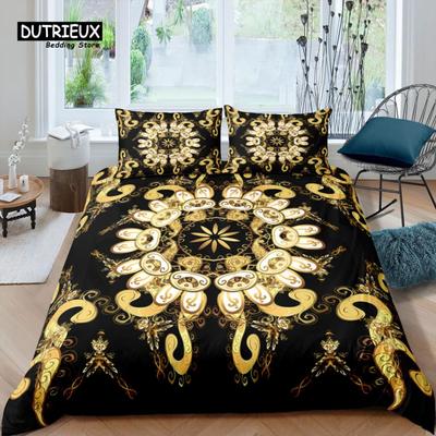 Home Living Luxury 3d Golden Baroque Bedding Set Duvet Cover Pillowcase Kids Bedding Set Queen and King EU/US/AU/UK Size