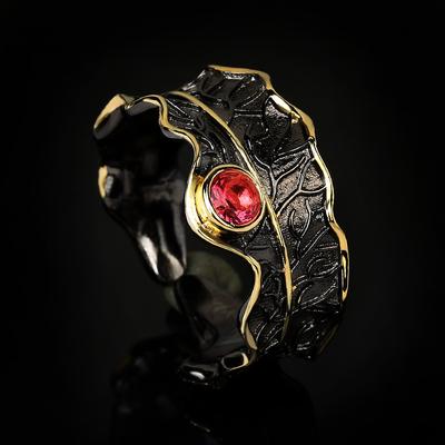 Natural Zircon Boutique Retro Style Open Ring Handmade Womens Black Gold Two Color Jewelry
