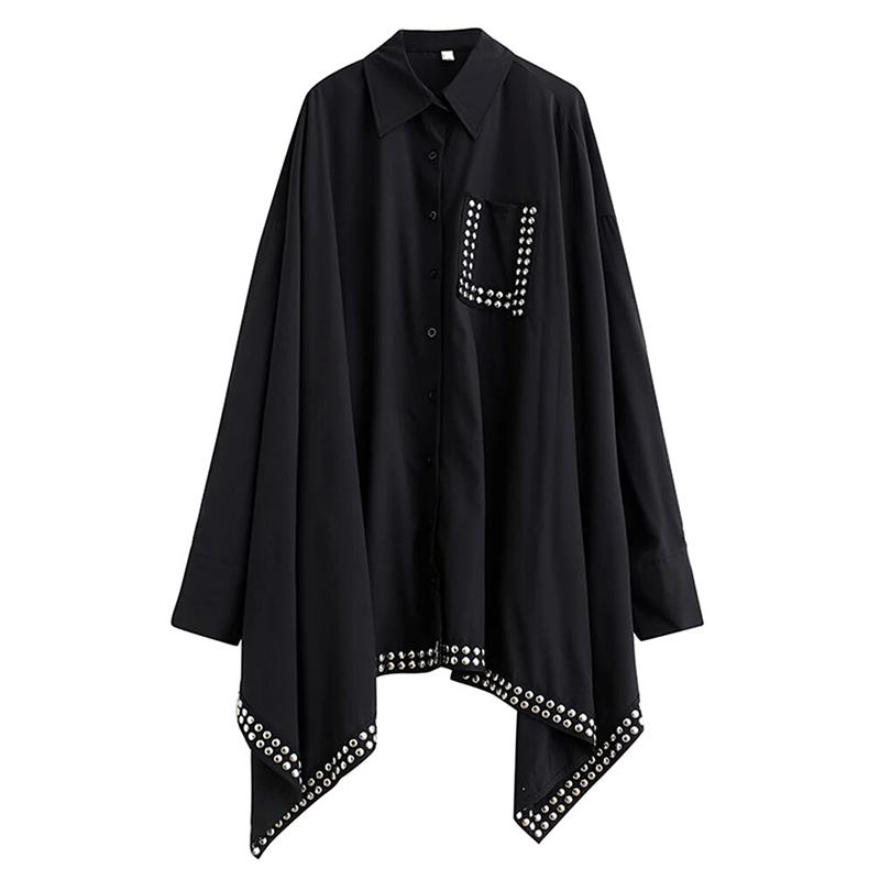 

XITAO рубашка с украшением в виде заклепок, асимметричный женский повседневный свободный топ с рукавами «летучая мышь» DMJ4025 One Size чёрный