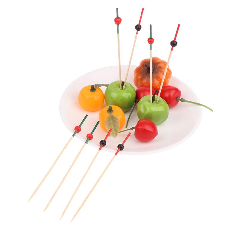 100pcs 12cm Bamboo Toothpicks Pick Buffet Cupcake Fruit Fork Party Dessert Salad Stick Cocktail Skewer For Wedding Party Decor