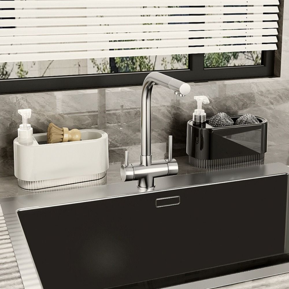 Plastic Kitchen Soap Dispenser with Sponge Holder Manual Press Soap Box  Countertop