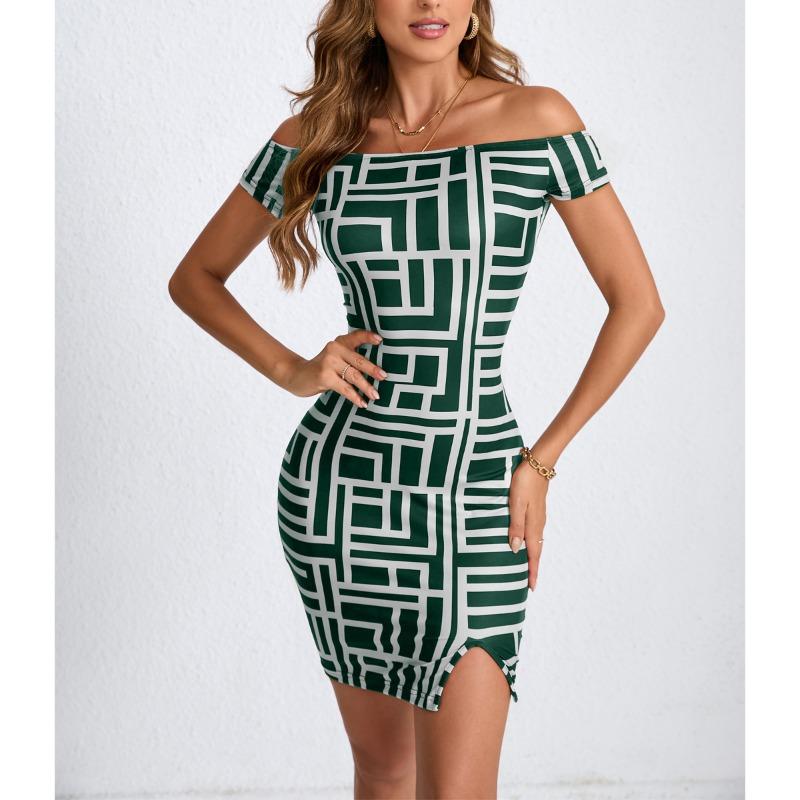 Popolare Abito Sexy da Donna alla Moda Europea e Americana, aderente, slim-fit, stampato, monospalla