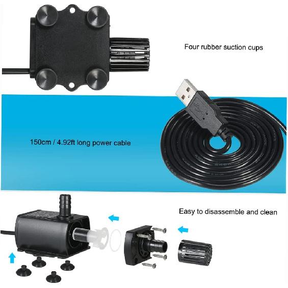 Decdeal Submersible Water Pump Aquarium Fountain with Flow Adjustment Function and USB Interface, DC 5V 4.8W 300L/H Lift 300cm