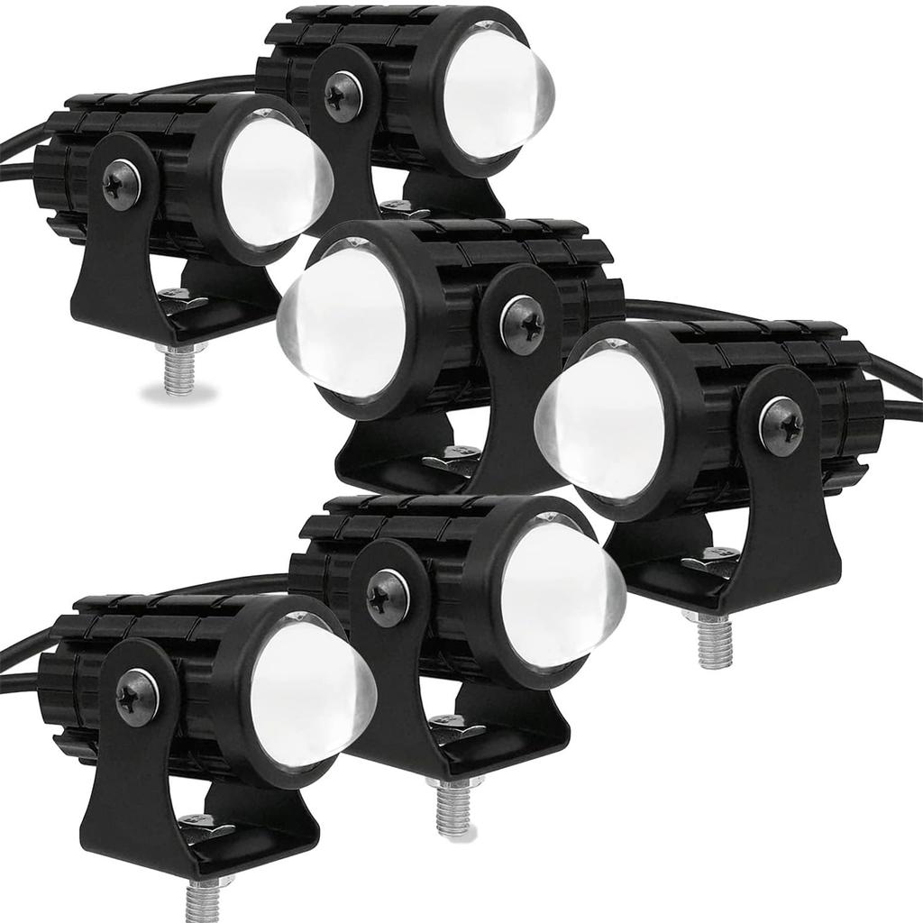 Roczential Set of 2 Motorcycle Fog Lamps, LED, 8-80V, 2 Color Switching, White, Yellow,