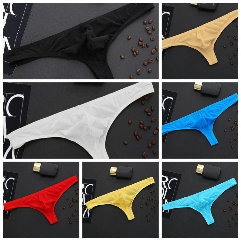 Transparent Ice Silk Thongs Large Size Mesh Underpants Breathable Men's Underwear Men