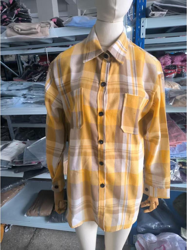 2023 Women's European & American Plaid Long Sleeve Lapel Cardigan Jacket