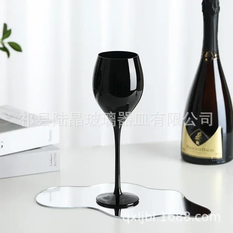 2024 Black Simple Red Wine Cup Star Shine Black Champagne Cup Black Lacquer Wine Cup Blind Glass Stemware