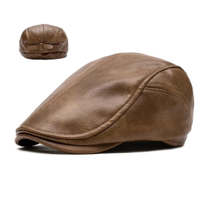 2025 Autumn and Winter PU Solid Newsboy Caps Men and Women Painter Beret Hats 147