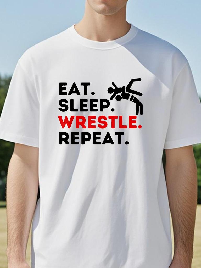 Eat Sleep Wrestle Repeat Funny Wrestling Tshirt Unisex Cotton Graphic Print Streetwear Gift Tee