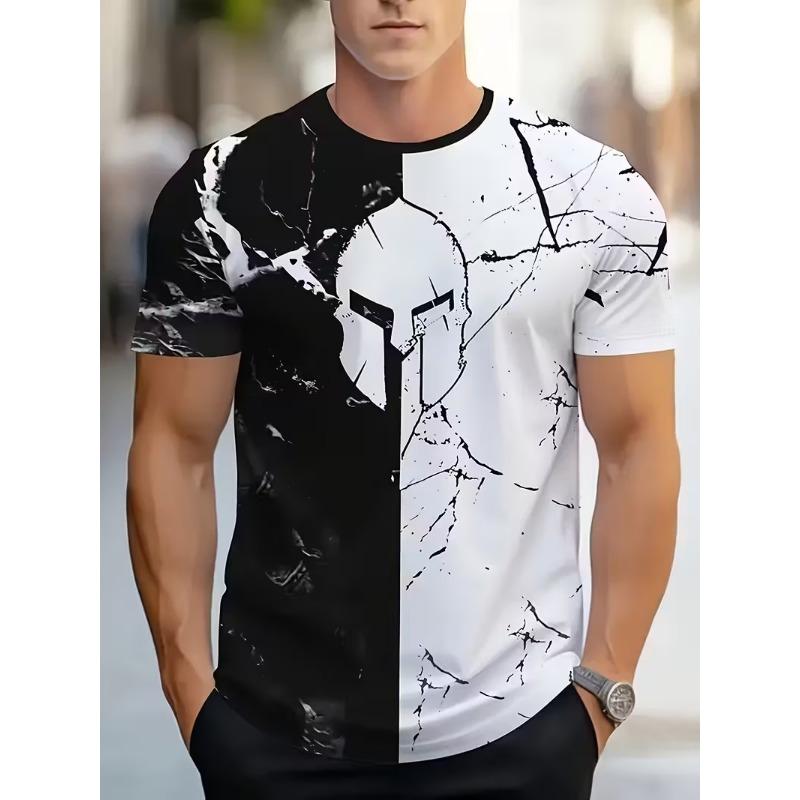 Casual Gradient Color Short Sleeve Top Fashion Men s Spartan Graphic Print T-shirt Oversized Breathable Muscle Crew Neck T Shirt XXL