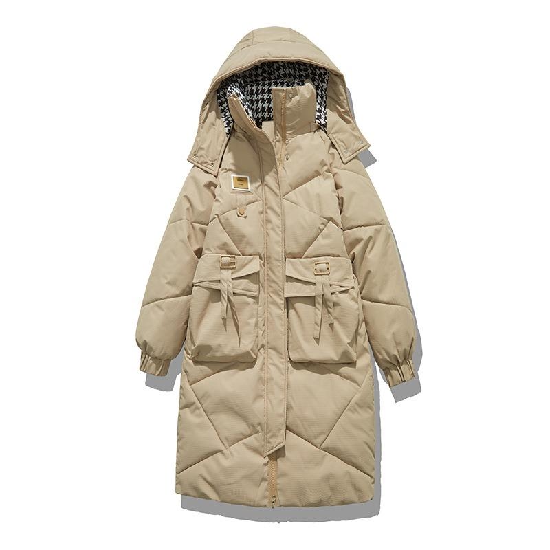 Down padded jacket padded jacket women's hooded thickened loose large size medium and long knee bread jacket tide
