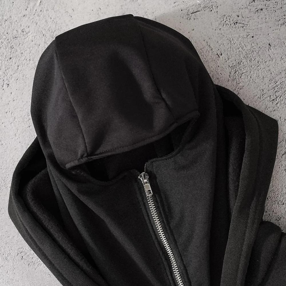 Men's Double Hat Fleece Sweater Hoodie, Solid Color Pullover, Solid Color Hoodie with Zippered Front for Daily Wear (Autumn/Winter)
