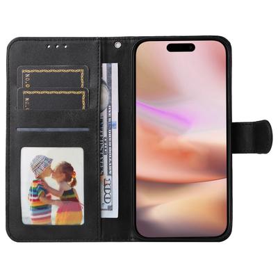 Para iPhone 16 Plus Capa Carteira de Couro Textura Bezerro Fecho Magnético Capa para Celular