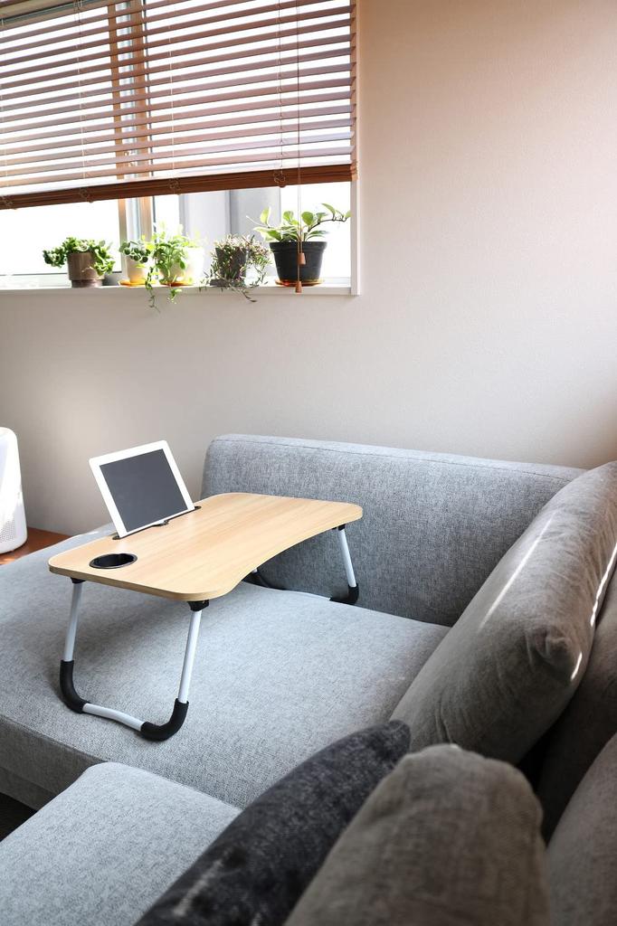 Trade One Folding Gadget Table Brown Bed Remote Work Compact Load Capacity 10kg Tablet Stand with Drink Holder Easy to Carry