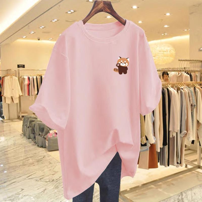 2025 Women's Summer Loose Fit Letter Print Round Neck Mid-Length T-Shirt