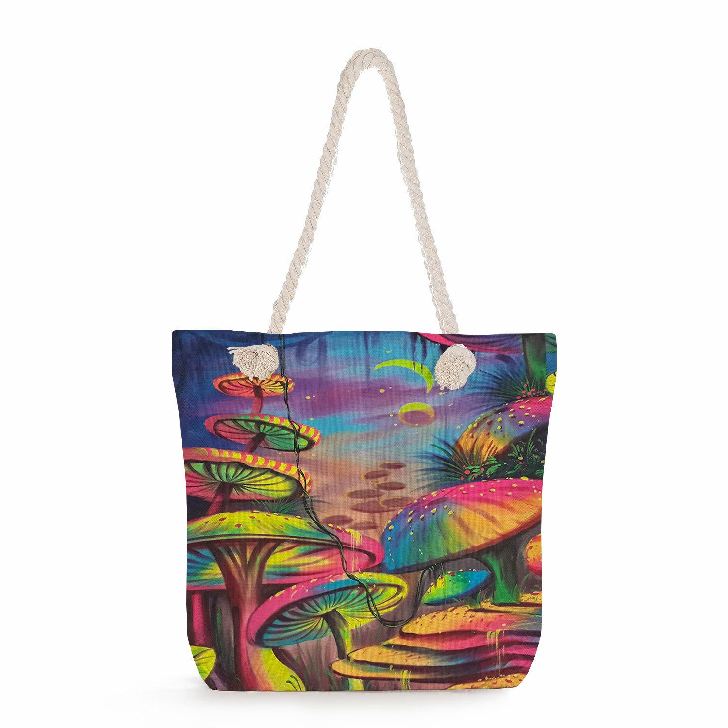 

Mushroom print thick rope single-shoulder beach bag 7257 KTB