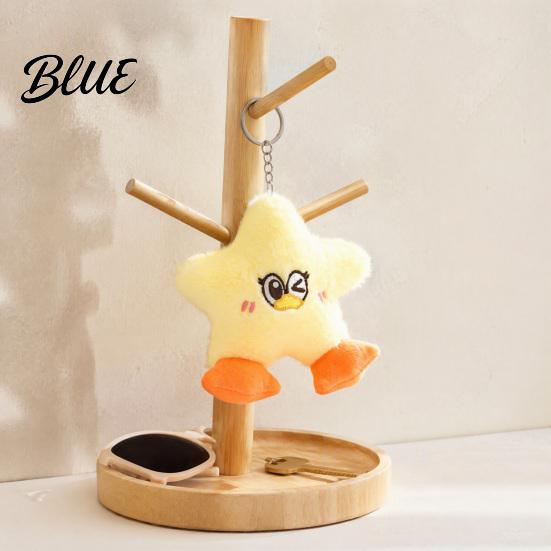 Fashionable Duck Decoration Star Plush Keychain, Soft Stuffed Animal Pendant with Embroidered Face, Plushie Bag Charm for Kids Cute Cartoon Backpack,