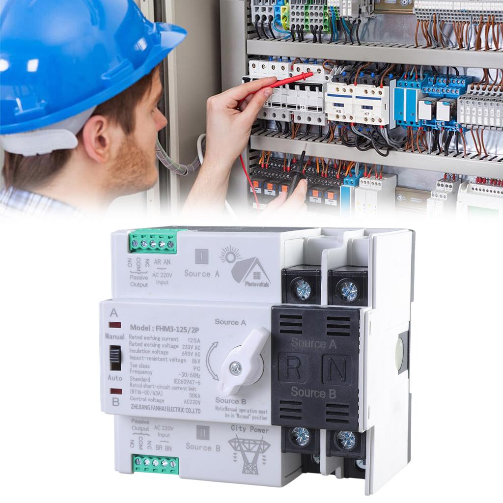Double Power Automatic Transfer Switches Not Stop 2P 100A Rated Current Double Source Auto Switches for Home Electrical