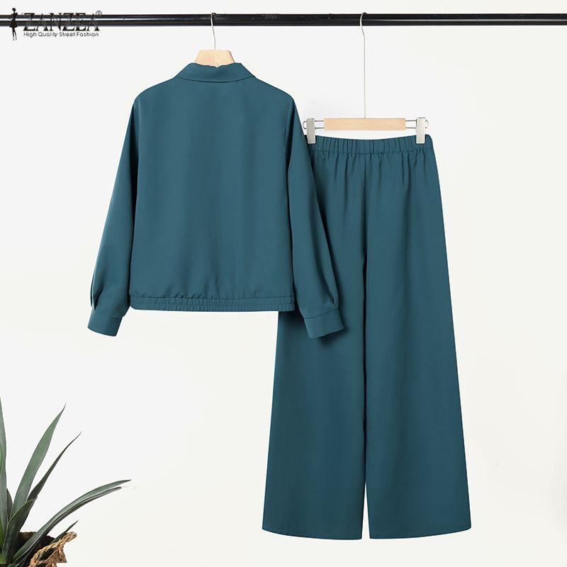 ZANZEA Women Long Sleeve Zipper Thin Jacket and Long Pants Casual Autumn Two Piece Suit Sets