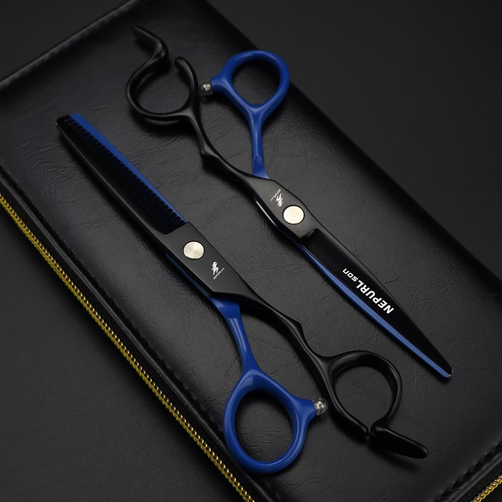 6.0" Black-Blue Notch Handle Napson Hairdressing Thinning & Straight Shears
