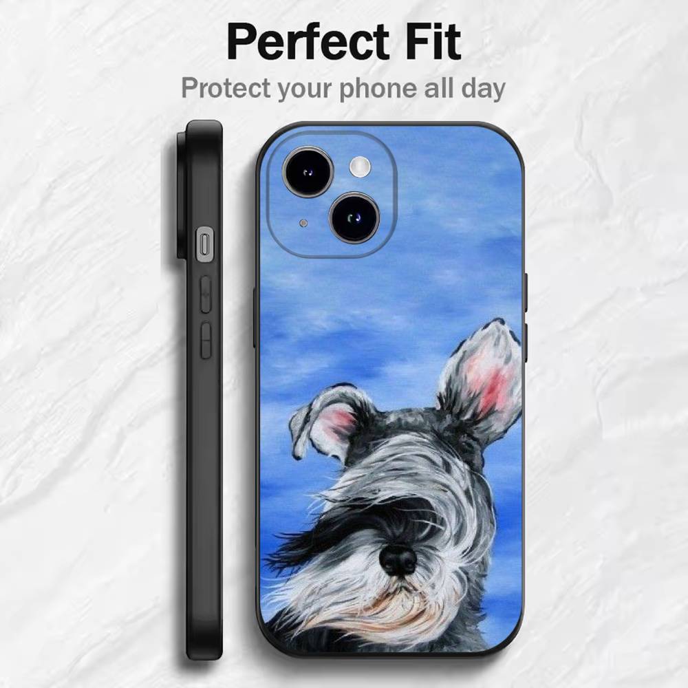 Cartoon Schnauzer Dog  Phone Case For 17 16 15 14 13 12 11 Mini XS XR X 6S 6 Pro Max Plus Black Soft Cover