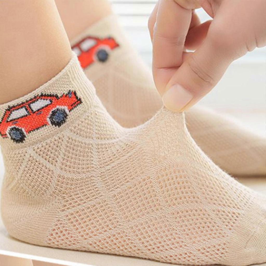 5 Pairs Cotton Mesh Kids Socks Comfortable Shorts Socks Elastic Feature Cartoon Character Designing Ankle Socks  Car model C
