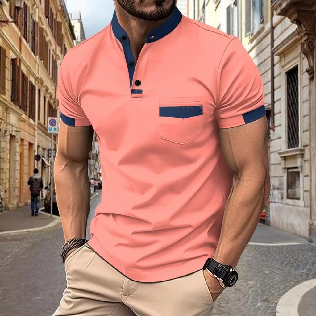 Men Simple Color Block Pocket Printed Polo Shirt