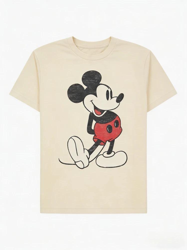 Neues Disney Mickey Maus Retro Klassisches Cartoon-Print Gewaschenes T-Shirt Baumwolle Berühmt Unisex Bequem Damen Herren T-Shirts