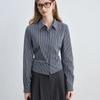 Women Gingham Plaid Shirt Back Tie Waist Puff Sleeve Blouse