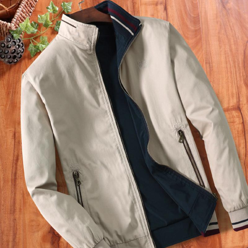 

Куртки для мужчин среднего возраста, весенние и осенние куртки из чистого хлопка с воротником-стойкой, одежда для папы, двухсторонние повседневные тонкие мужские куртки 5XL