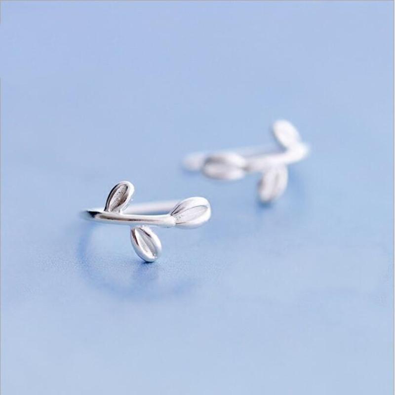 

New Arrival Fashion Jewelry Ear Hook 925 Sterling Silver Sweet Leaves Sprout Leaf Simple Women Popular Earrings серебряный