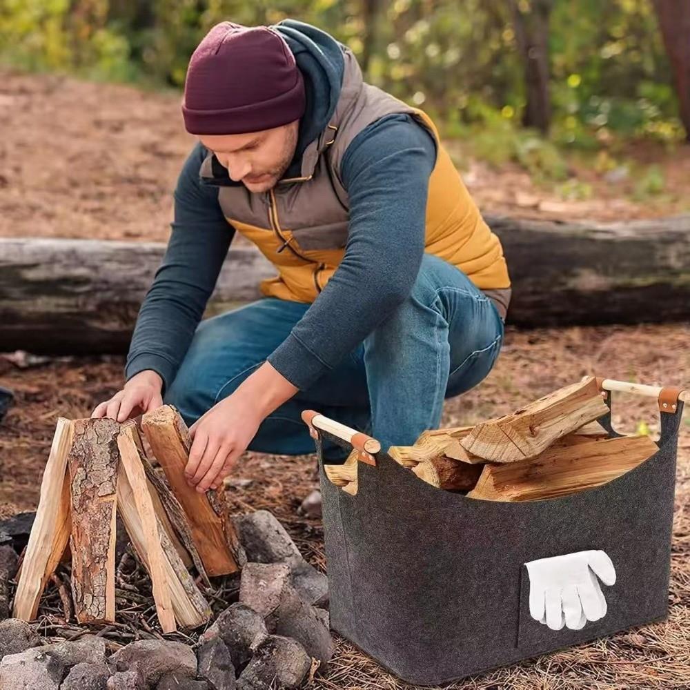 Extra Large Felt Firewood Basket Collapsible Large Capacity Firewood Storage Bin with Handles Heavy Duty Clothes Storage Basket