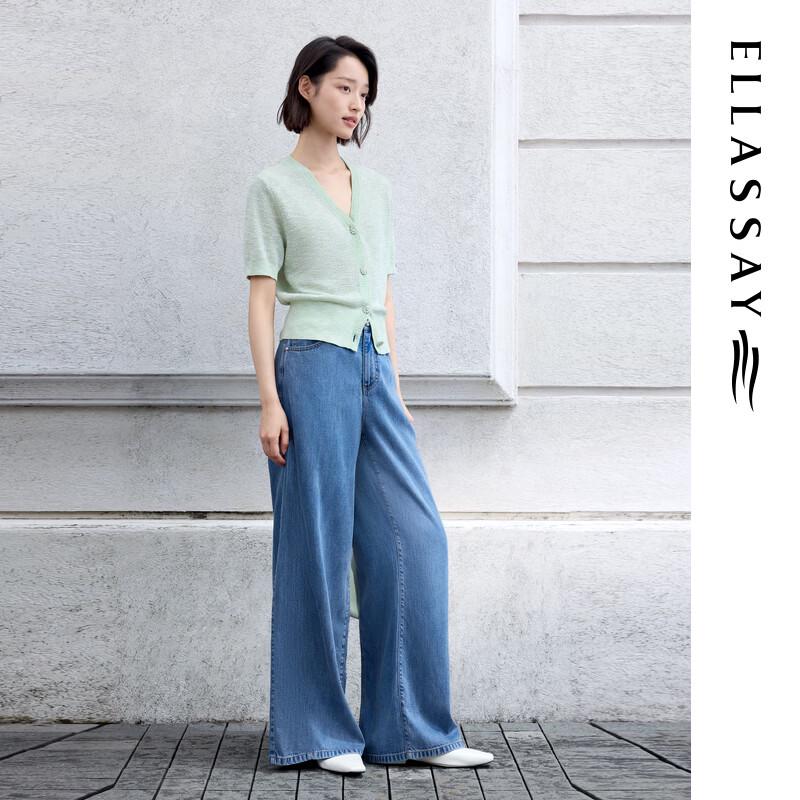 ELLASSAY Women's Tencel Bow Wide-Leg Jeans