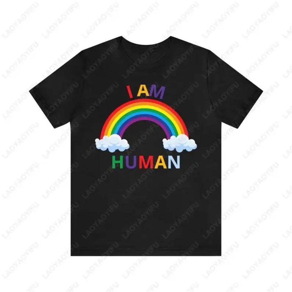 I Am Human Rainbow Funny Pattern Print T-shirt Summer Fashion Casual Comfortable Soft Cotton Tees for Friends Perfect Gift Tops