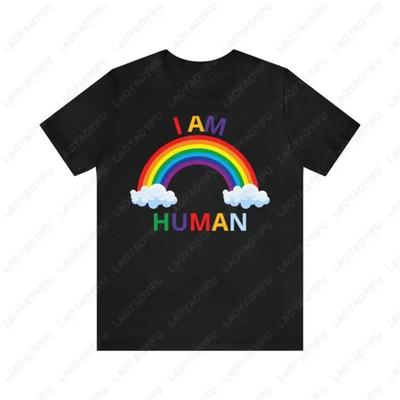 I Am Human Rainbow Funny Pattern Print T-shirt Summer Fashion Casual Comfortable Soft Cotton Tees for Friends Perfect Gift Tops