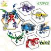 672pcs 6in1 Armor Transformation Dinosaur Robot Building Blocks Dino Mecha Bricks City Construction Toys for Children