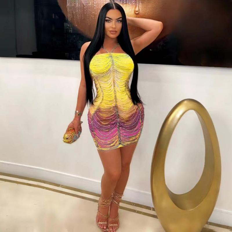 Women's Sexy Halter Hot Drill Bag Hip Slim-fit Short Dress Fashion Casual Party Dress