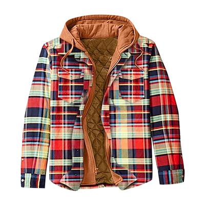 Winter Men's Clothing European and American Autumn and Winter Thickened Cotton-padded Plaid Long-sleeved Loose Hooded Jacket Jacket